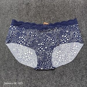 NWT PINK by Victoria Secret Panties Women Size Large Blue Star Print W Lace Trim